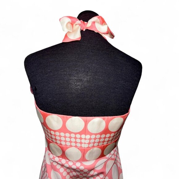 Laundry by Shelli Segal Retro Pink Polka dot 100% Silk Halter Fit & Flare Dress - Picture 4 of 8